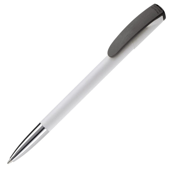 Penna a sfera Deniro Hardcolour finiture in metallo Bianco / nero - personalizzabile con logo