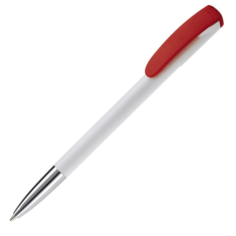 Penna a sfera Deniro Hardcolour finiture in metallo Bianco / Rosso - personalizzabile con logo