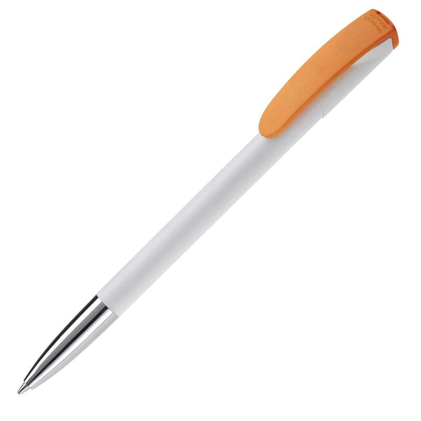 Penna a sfera Deniro Hardcolour finiture in metallo White / arancione - personalizzabile con logo