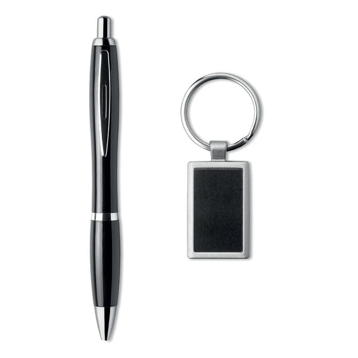 Penna a sfera e portachiavi Nero - personalizzabile con logo