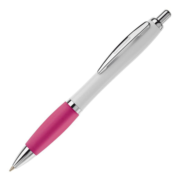 Penna a sfera Hawaï bianca Bianco / rosa - personalizzabile con logo