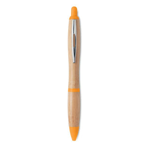 Penna a sfera in ABS e bamboo arancione - personalizzabile con logo