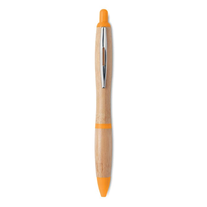Penna a sfera in ABS e bamboo arancione - personalizzabile con logo