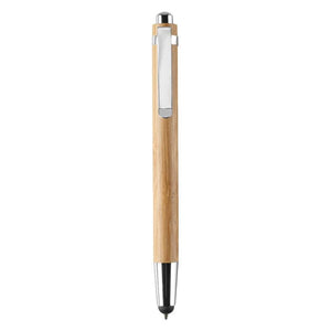 Penna a sfera in ABS e bamboo con punta touchscreen beige - personalizzabile con logo