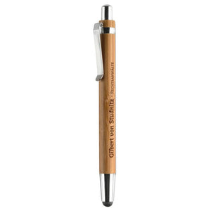 Penna a sfera in ABS e bamboo con punta touchscreen beige - personalizzabile con logo