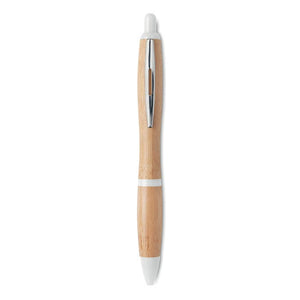 Penna a sfera in ABS e bamboo bianco - personalizzabile con logo