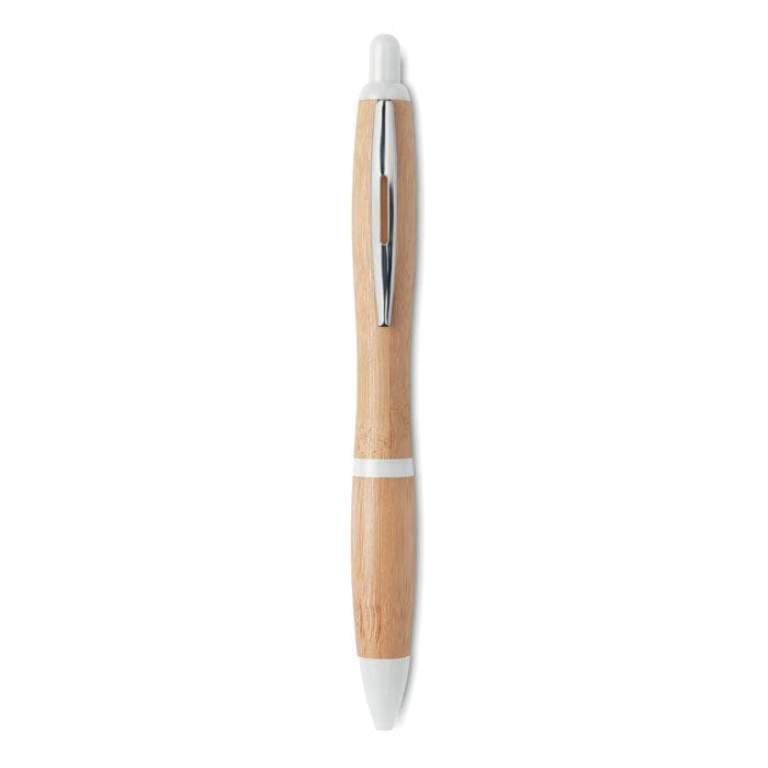 Penna a sfera in ABS e bamboo bianco - personalizzabile con logo