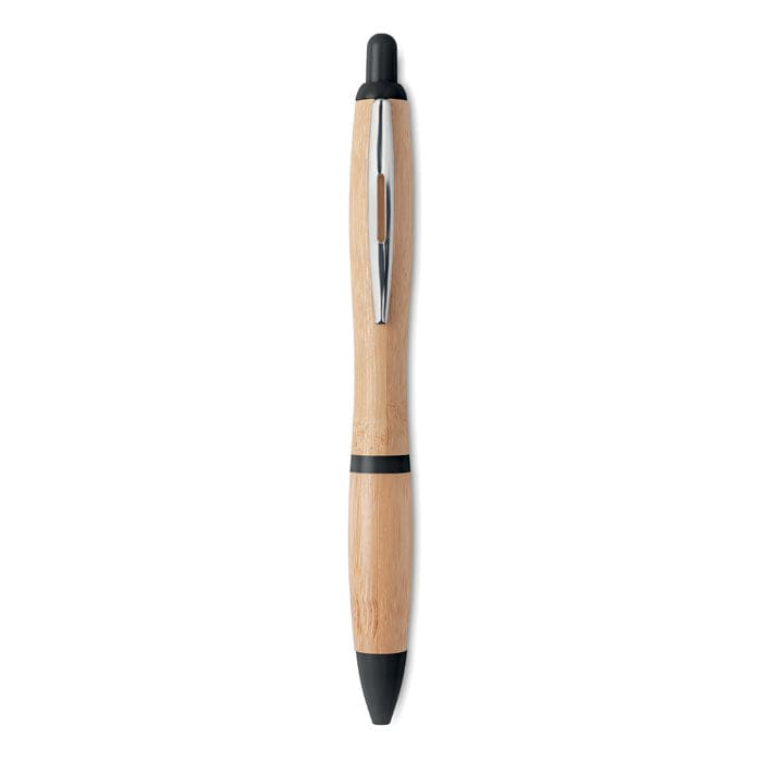 Penna a sfera in ABS e bamboo Nero - personalizzabile con logo