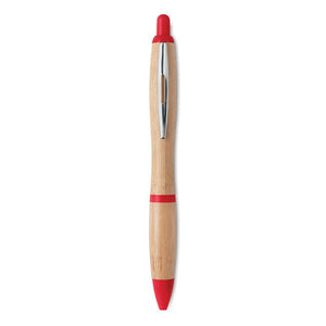 Penna a sfera in ABS e bamboo rosso - personalizzabile con logo