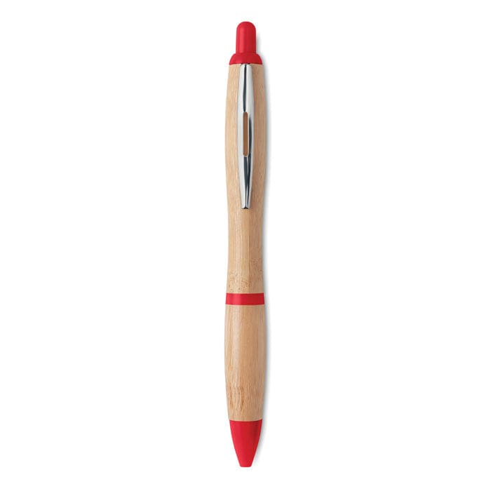 Penna a sfera in ABS e bamboo rosso - personalizzabile con logo