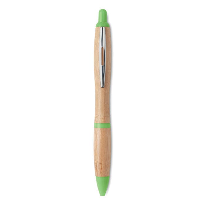 Penna a sfera in ABS e bamboo verde calce - personalizzabile con logo