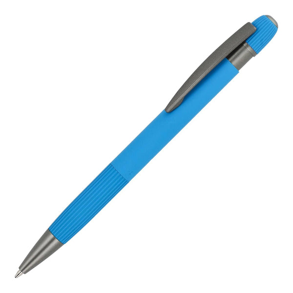 Penna a sfera in alluminio Toulouse Softtouch azzurro - personalizzabile con logo
