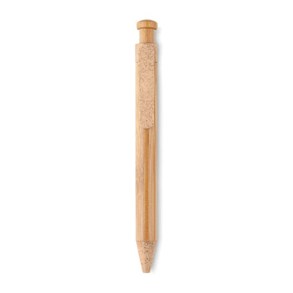Penna a sfera in bamboo dettagli in paglia di grano arancione - personalizzabile con logo