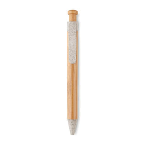 Penna a sfera in bamboo dettagli in paglia di grano beige - personalizzabile con logo