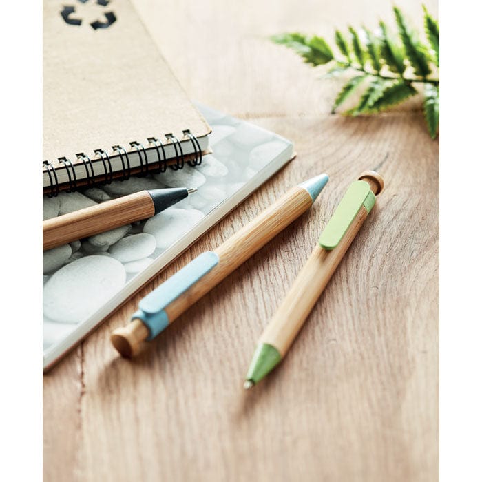 Penna a sfera in bamboo dettagli in paglia di grano - personalizzabile con logo