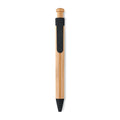 Penna a sfera in bamboo dettagli in paglia di grano Nero - personalizzabile con logo