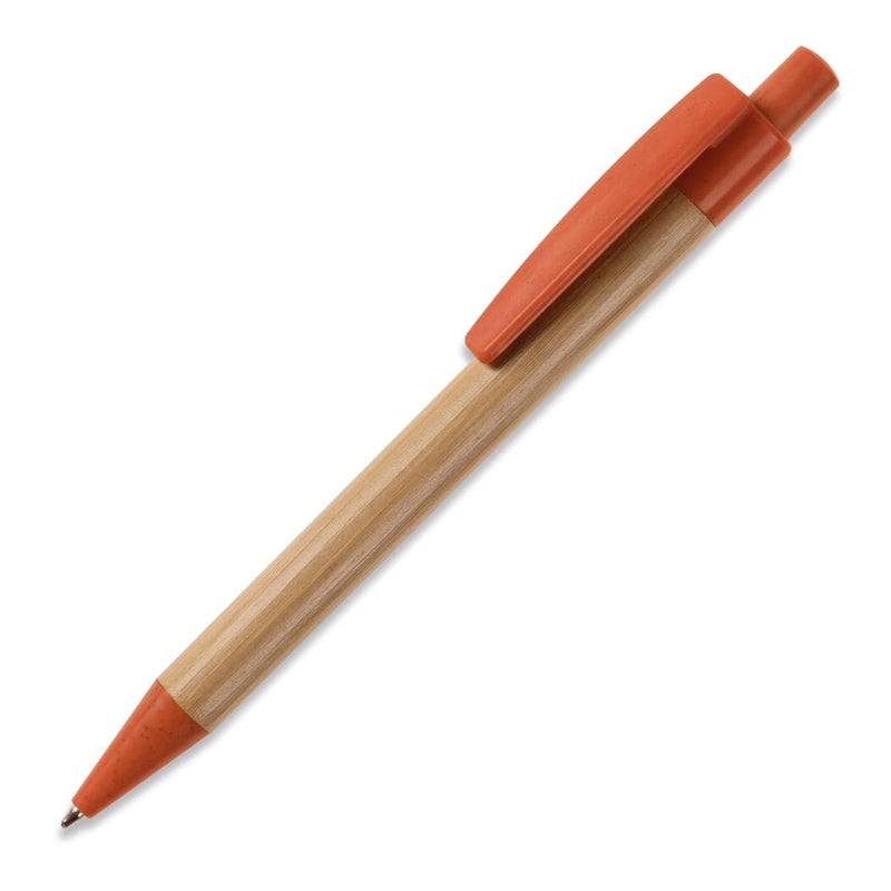Penna a sfera in bambù con paglia di grano Arancione - personalizzabile con logo
