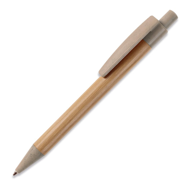 Penna a sfera in bambù con paglia di grano Grigio - personalizzabile con logo