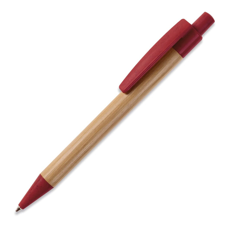 Penna a sfera in bambù con paglia di grano rosso - personalizzabile con logo