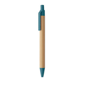 Penna a sfera in bambù e grano Blu - personalizzabile con logo