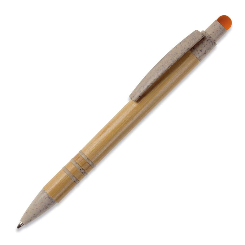 Penna a sfera in bambù e paglia di grano con stilo Beige / Arancione - personalizzabile con logo
