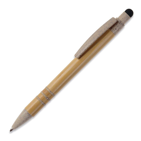 Penna a sfera in bambù e paglia di grano con stilo Beige - personalizzabile con logo