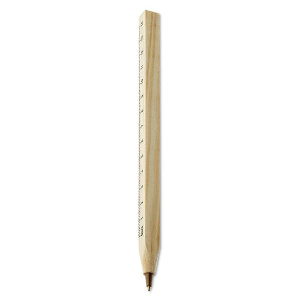 Penna a sfera in legno righello beige - personalizzabile con logo