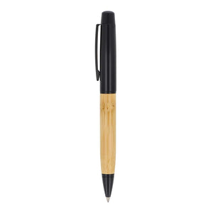 Penna a sfera in metallo con bambù in tubetto Nero - personalizzabile con logo