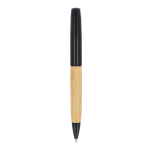 Penna a sfera in metallo con bambù in tubetto Nero - personalizzabile con logo