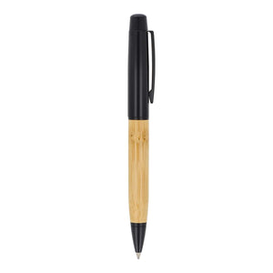 Penna a sfera in metallo con bambù in tubetto Nero - personalizzabile con logo