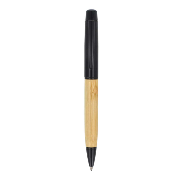 Penna a sfera in metallo con bambù in tubetto Nero - personalizzabile con logo