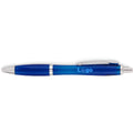 Penna a sfera blu in R-PET profili in metallo - personalizzabile con logo