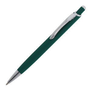 Penna a sfera Monaco in metallo gommato verde - personalizzabile con logo