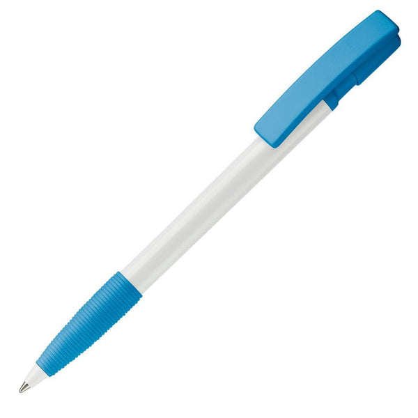 Penna a sfera Nash Grip hardcolour Bianco / blu - personalizzabile con logo