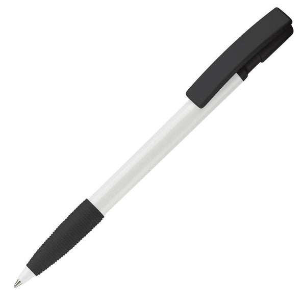 Penna a sfera Nash Grip hardcolour Bianco / nero - personalizzabile con logo