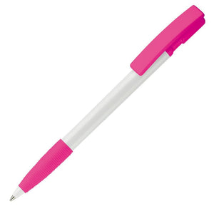 Penna a sfera Nash Grip hardcolour Bianco / rosa - personalizzabile con logo