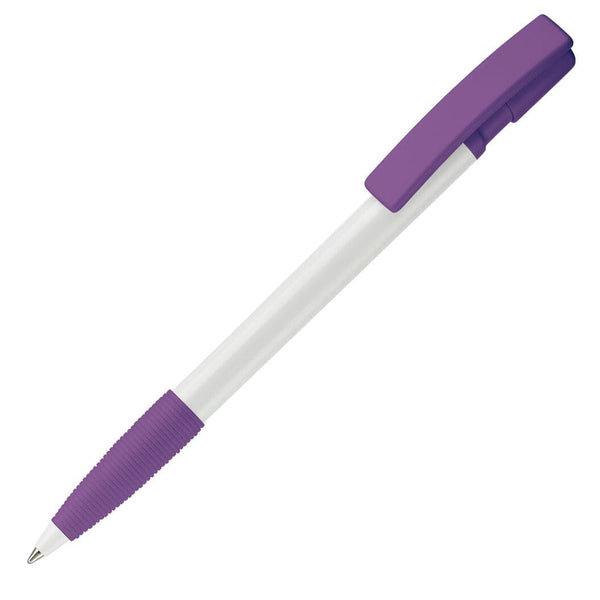 Penna a sfera Nash Grip hardcolour Bianco / viola - personalizzabile con logo