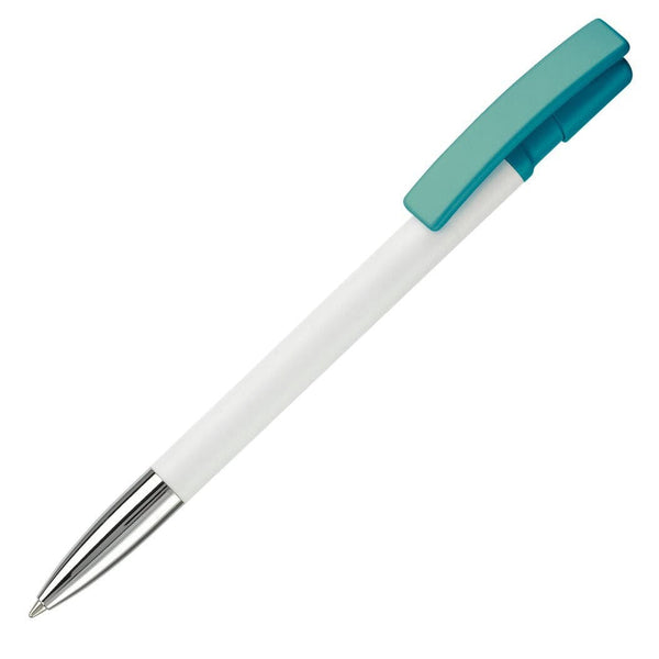 Penna a sfera Nash Metal tip hardcolour Bianco / azzurro - personalizzabile con logo