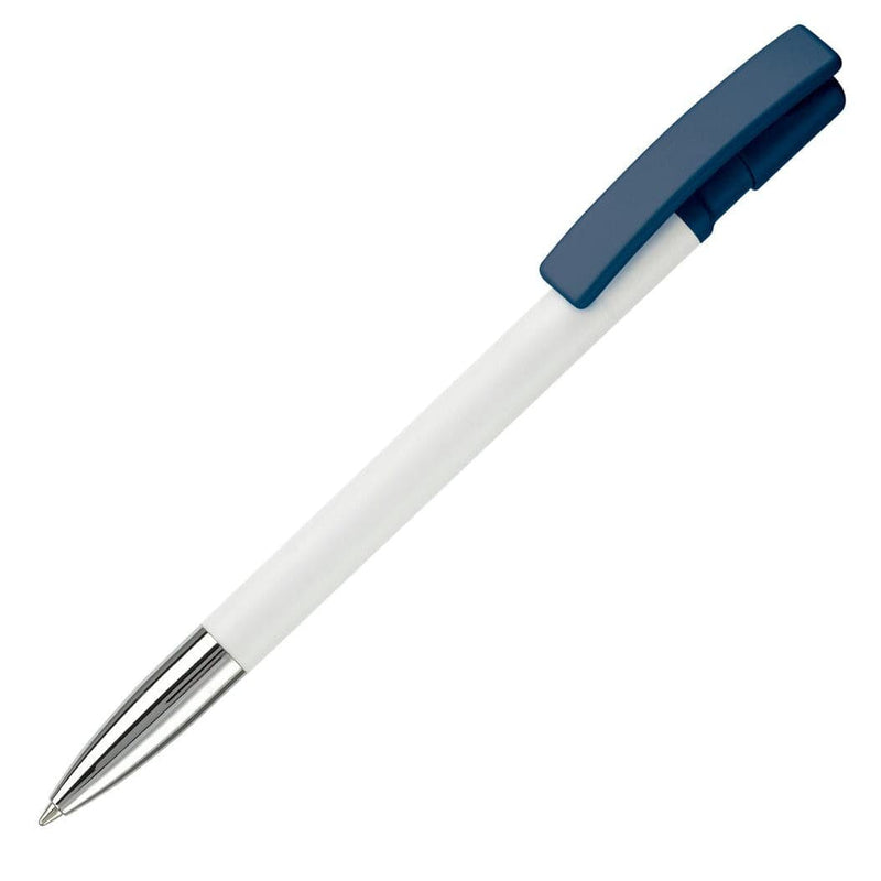 Penna a sfera Nash Metal tip hardcolour Bianco / blu navy - personalizzabile con logo
