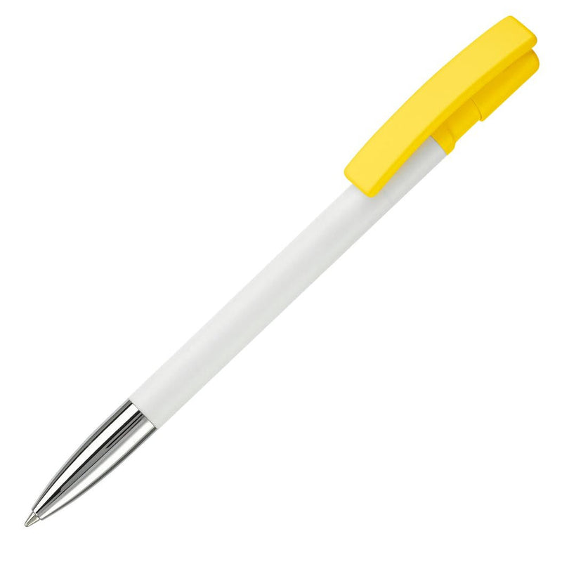Penna a sfera Nash Metal tip hardcolour Bianco / Giallo - personalizzabile con logo