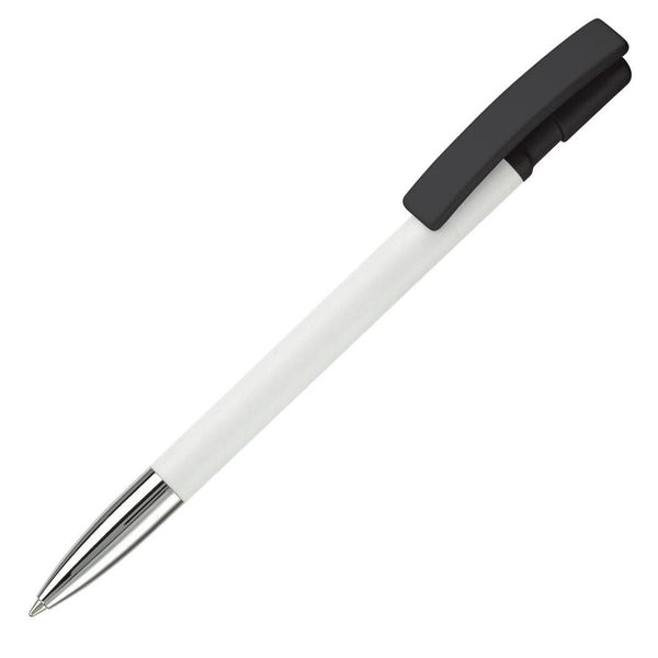 Penna a sfera Nash Metal tip hardcolour Bianco / nero - personalizzabile con logo