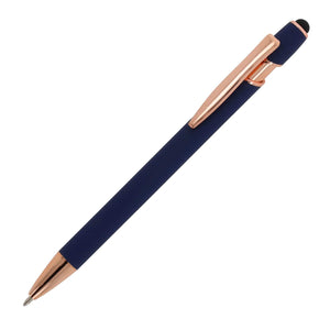 Penna a sfera Paris Deluxe in metallo gommato blu navy - personalizzabile con logo