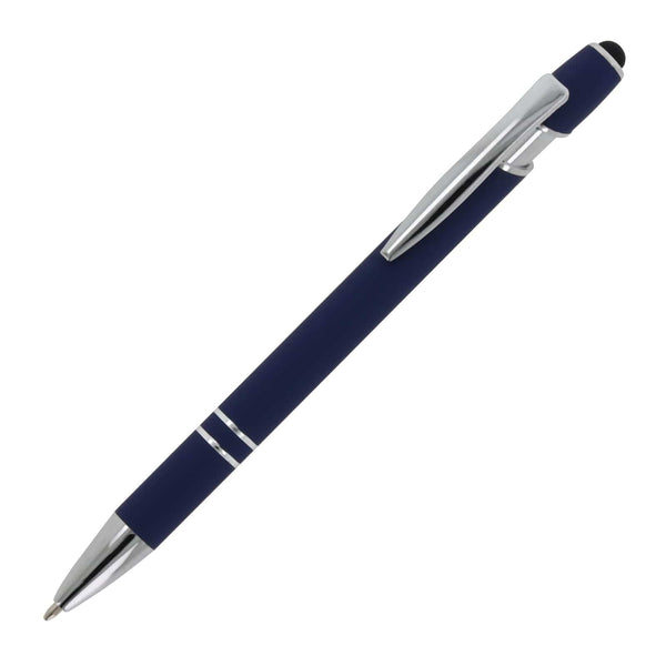 Penna a sfera Paris in metallo gommato blu navy - personalizzabile con logo