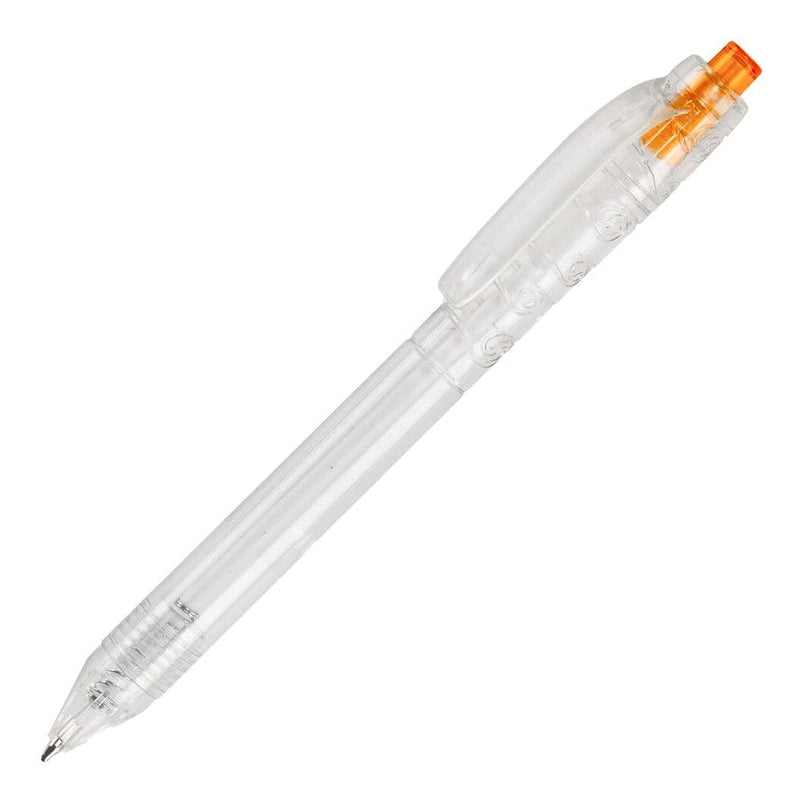 Penna a sfera R-PET grigio scuro arancione - personalizzabile con logo