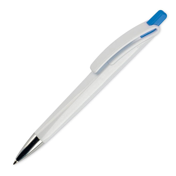 Penna a sfera Riva hard-color Bianco / blu - personalizzabile con logo
