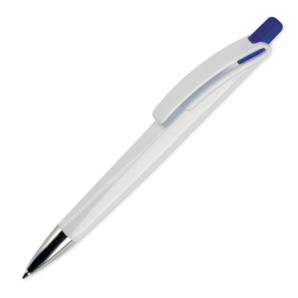 Penna a sfera Riva hard-color Bianco / blu navy - personalizzabile con logo
