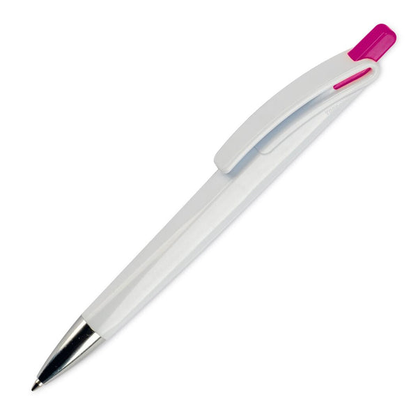 Penna a sfera Riva hard-color Bianco / rosa - personalizzabile con logo