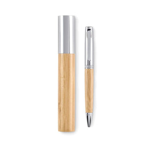 Penna a sfera twis metallo e legno natural - personalizzabile con logo