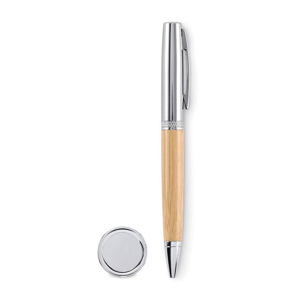 Penna a sfera twis metallo e legno natural - personalizzabile con logo