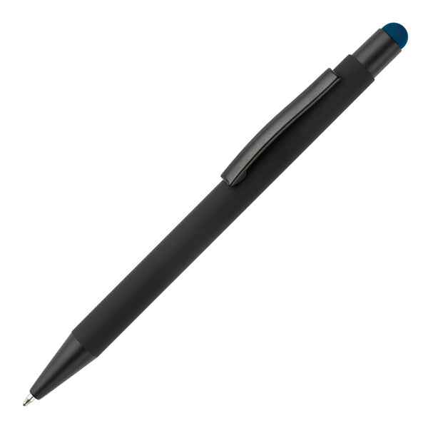 Penna a stilo gommata New York Nero/ blu navy - personalizzabile con logo